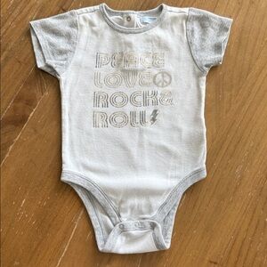 Old Navy Peace, Love, Rock & Roll Gray and White Baby Onesie size 12-18 months